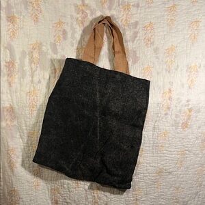 Black Jute Tote Bag with Tan Handles